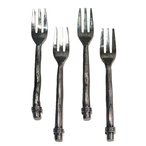 Adorable Cocktail Forks (4) Heavy Stainless Branch-Like Handles 3-Tines - Picture 3 of 4